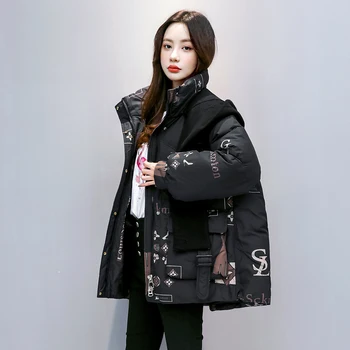 Stil nou strat de sacou femei haina de iarna de cald tricot pălărie jos bumbac pentru femei haina versiunea coreeană vrac plus dimensiune femei de iarnă
