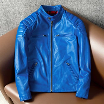 Transport gratuit.Populare Rider jacheta din piele.Cool blue slim scurt haină de piele de vacă.moda tineri piele pânză.wholesales