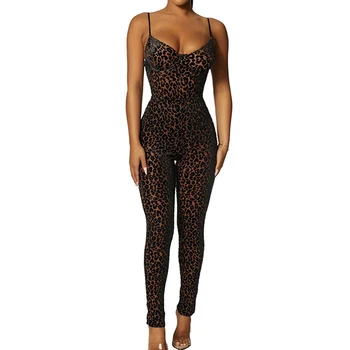 Femeile Adulți Leopard de Imprimare de Înaltă Talie Pantaloni Lungi de Sport Salopeta Kaki Spaghete Curele V Adânc Gât Low-cut pentru Antrenament de Vacanță