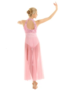 Rochie de balet Femei Adulte Strălucitoare, Paiete fără Mâneci Căpăstru Balet Tutu Tricou Plasă Vedea-deși Maxi Dance Liric Costum