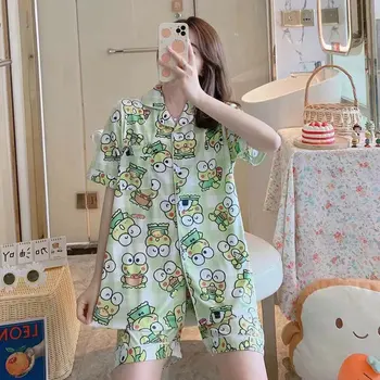 Kawaii Sanriod Serie Anime Kitty Mymelody Kuromi Drăguț De Vară Pantaloni Scurti Short Sleeve Cardigan Pijamale Homewear Două Seturi