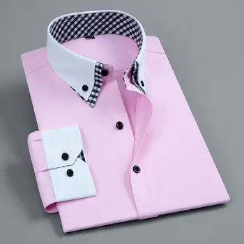 Calitate de Top Mens Dress Shirt de Fier Non Moda strat Dublu Maneca Lunga Afaceri Formale Regulate se Potrivesc Birou Camisa Sociale Tricouri