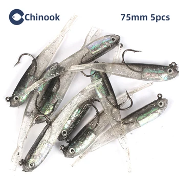 Chinook 5pcs Atrage Moale Momeală Moale Furculiță Pește Coada cu sau fără Cârlig de Pește Artificiale Silicon Pește Momeală de Pescuit