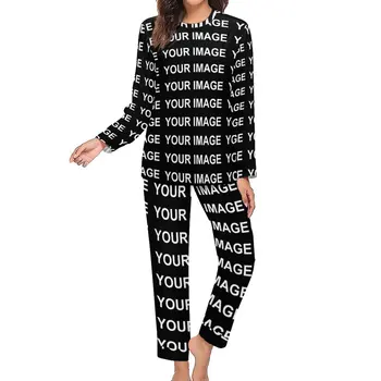 Imaginea Personalizate Pijamale Personalizate De Design 2 Bucati Cameră Seturi De Pijama Femei, Cu Maneci Lungi Retro Supradimensionate Îmbrăcăminte De Noapte