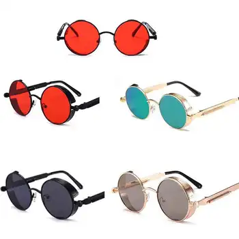 Metal Steampunk ochelari de Soare Barbati Femei Moda Rotund Ochelari de Brand, Design de Epocă Ochelari de Soare de Înaltă Calitate Oculos de sol