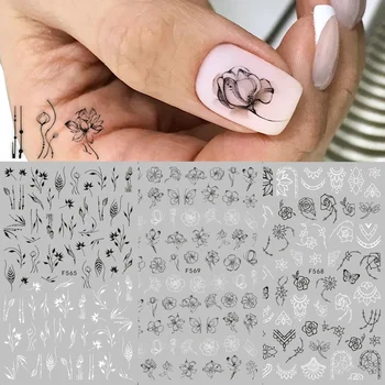 1buc Alb Negru 3D Nail Art Stickere Glisante Flori Mandala Frunze de Geometrie Adeziv Unghii Folie de Proiectare Manichiura F564-573