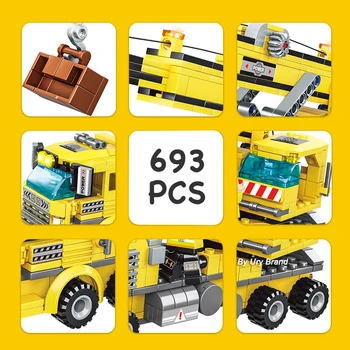 Orașul Serie 693pcs 8in1 Inginerie Macara Buldozer Camion Masina Set Blocuri Constructii Model de Jucării pentru Copii pentru Copii Baieti