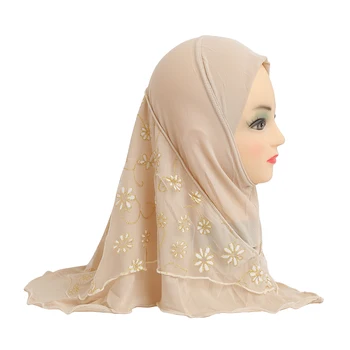 H043 Frumoasă fetiță amira hijab cu flori net se potrivesc 2-7 ani copii vechi trage pe islamice eșarfă cap înfășurați cap turban