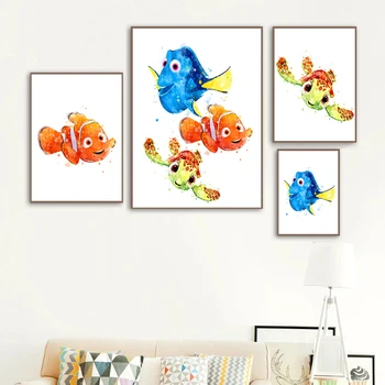 Nemo Finding Dory Uda Turtle Acuarelă Poster și Imprimeuri Disney Tablouri Canvas Wall Art Poza Living Decor Acasă
