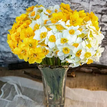 SunMade 6 Buc/Lot Simulare Narcis Narcisa Orhidee, Flori Albe Buchet De Mireasa Living Decorul Camerei Flores Artificales