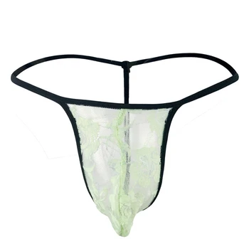 Talie joasa Sexy Barbati Lenjerie de corp de sex Masculin Negru Verde Flora Transparent Dantelă Chilotei Tanga Și G-String ZJH0603T