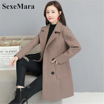 Toamna și iarna haine noi versiunea coreeană de mult punctul de mari dimensiuni de lână haina rever slim Slim subțire de lână haina fema