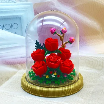 Blocuri de Flori DIY Creative Jucarii de Acasa Trandafiri de Ghiveci Capac de Praf Ornamente de Învățământ pentru Copii de Asamblare Jucarii si Cadouri