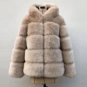 HJQJLJLS 2021 Gros de Iarna Cald Faux Blana Haina cu Gluga pentru Femei Maneca Lunga Blana Fals Jacheta de Lux de Iarnă Artificiale Fuzzy Coat