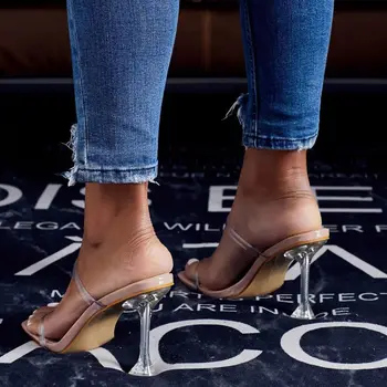 Pantofi de nunta Femeie Sandale cu Platforma de Vara Lamele din PVC rezistent la apa 13cm Club de noapte Sexy cu toc Înalt Papuci Femei