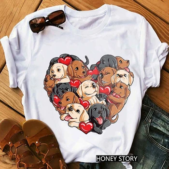 Pug Câine Animal Print Tricou Femei Labrador Inima Cadouri de Ziua Îndrăgostiților pentru Iubitorii de Câini Tricou Femme Amuzant Femeie T-shirt