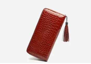 Autentice din piele de vaca piele de crocodil model femei pungă lung solidă zip wallet card holder