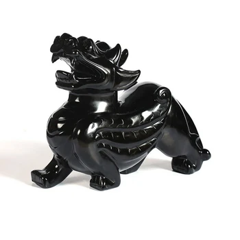 Naturale Obsidian Negru Pi Xiu Ornamente China Fengshui Cristal de Cuarț Trupelor Avere Norocos Figurina Meserii decor Acasă