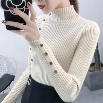 2022 Femei Moda Coreeană Solid Knitwears Toamna Slim Pulovere Tricotate Femei Pulovere Guler Trage Femme Imbracaminte Casual