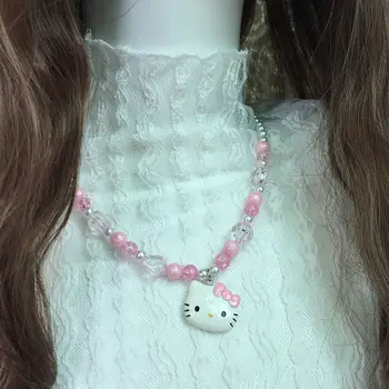 TAKARA TOMY Fata Hello Kitty Noi cu Margele Transparente Subțiri Flash Clavicula Colier Dulce de Zi cu Bratara Potrivire Set Inel