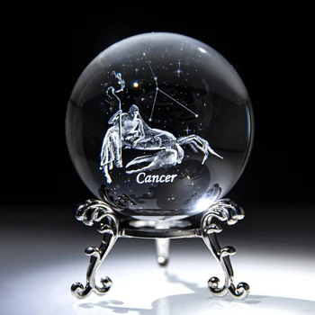 H&D 60mm Vindecare Crystal Ball Sfera Decor Fengshui Sticlă 3D cu Laser Gravat Constelație Mingea Creative Cadouri de Ziua de nastere (Cancer)