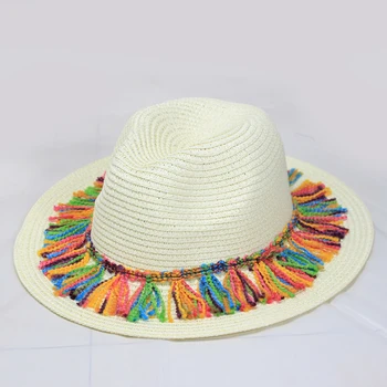 2019 Vara Femeile Naturale Margine Largă Burr Rafie Pălării de Paie Franjuri Femei Câmpie Mare, Plajă, Soare Capace Mare de Paie Capac chapeau