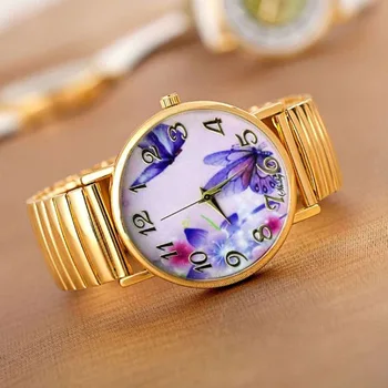 Shsby noi Elastic inoxidabil ceasuri femei rochie ceasuri de Aur watchband casual, ceasuri de mana de culoare Luminoase de flori fată ceasuri