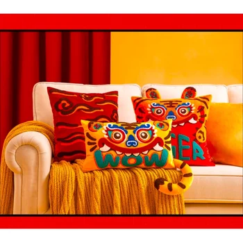 DUNXDECO Clasic Chinez Tigru față de Pernă Perna Decorativa Caz de Epocă de Lux Noroc Nor Brodate Canapea Scaun Coussin